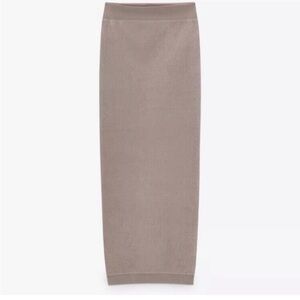 Zara Seamless Midi Pencil Skirt in Taupe Beige